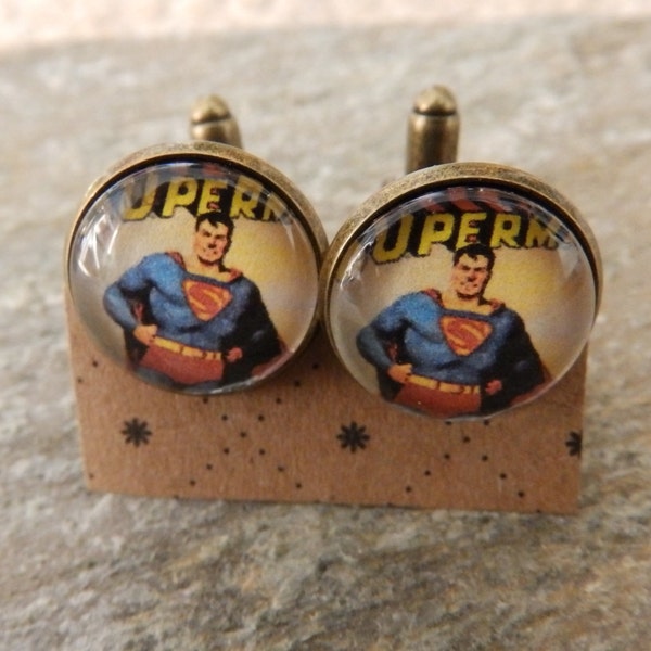 Handmade Vintage Superman Cufflinks - Bronze or Silver  - Gift boxed - Great personalised gift for Him - Custom cuff links