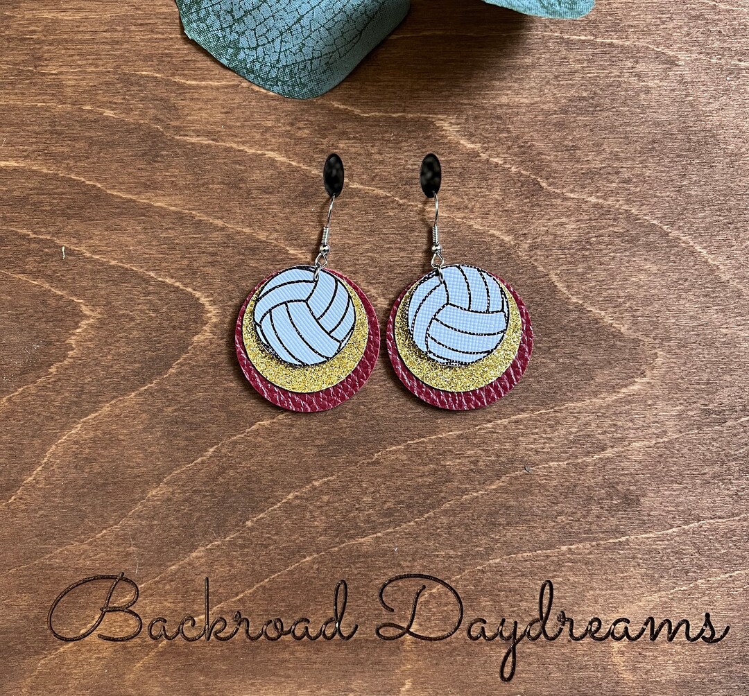 Volleyball Faux Leather Earrings, Volleyball Earrings, Volleyball