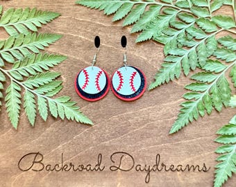 Baseball Earrings, Custom Baseball Earrings, Personalized Baseball Earrings, Faux Leather Baseball Earrings, Faux Leather Earrings