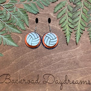 Volleyball Faux Leather Earrings, Volleyball Earrings, Volleyball Custom Earrings, Volleyball Custom Color Earrings, Layered Volleyball