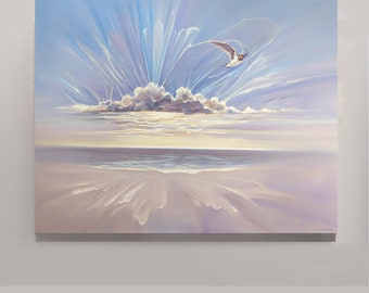 The First Swallow Arrives, a seascape with a swallow