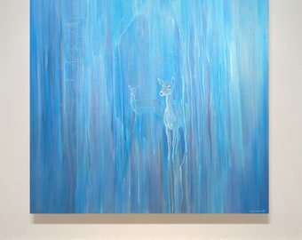 Out of the Blue, a blue abstract deer painting