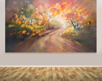 Autumn Magic is a large semi abstract autumn landscape oil painting