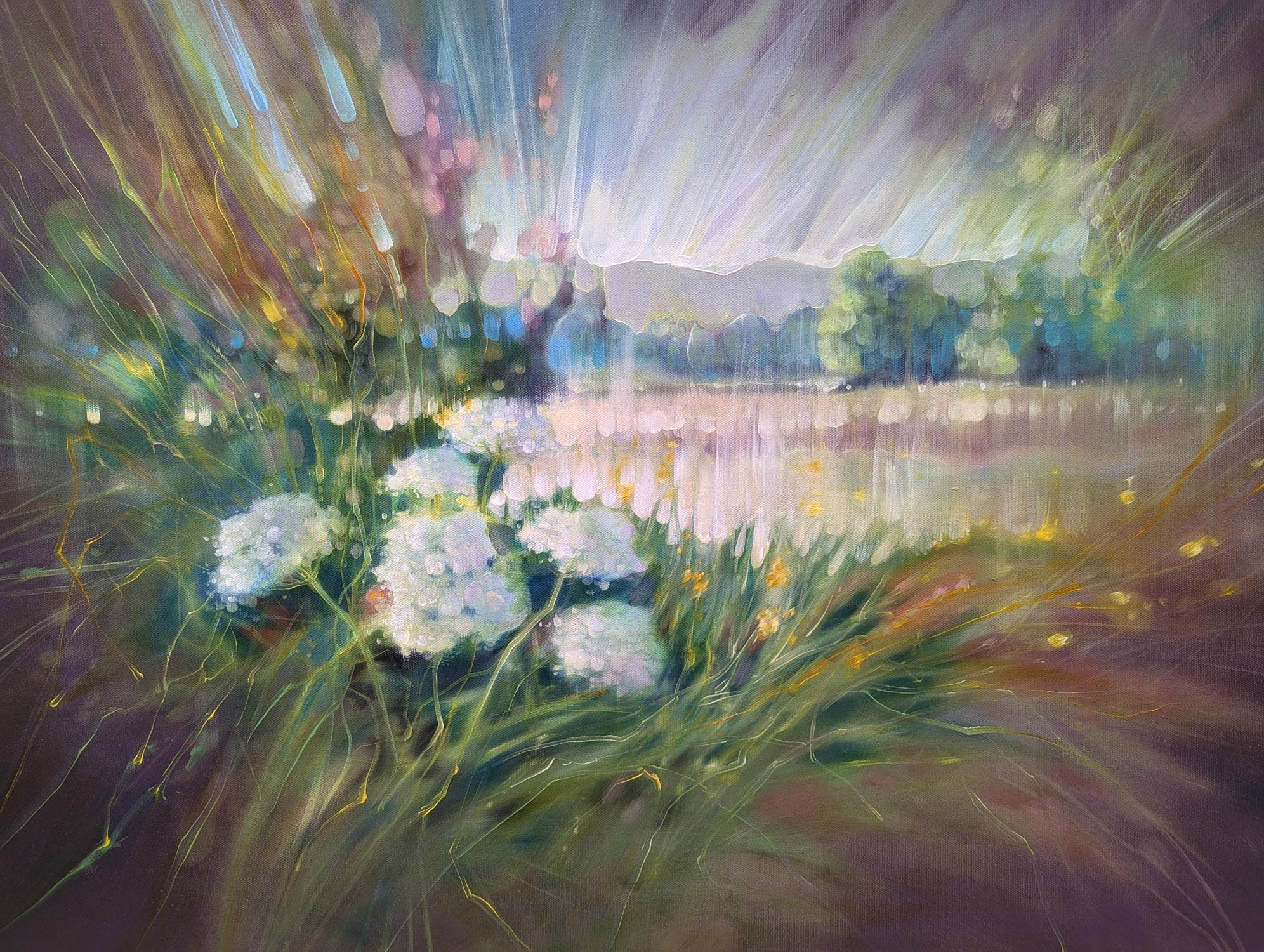 夏の草原の油絵、サセックスの風景画、36x24 - Etsy 日本