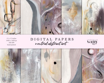Hand Painted Abstract DIGITAL PAPERS, Neutral BACKGROUNDS, Abstract Neutral Scrapbooking Paper - Commercial Use