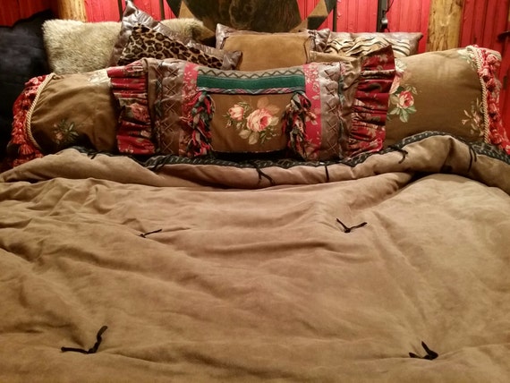 Q Faux Suede Comforter Ensemble With 2 Shams And Floral Etsy