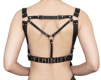 Personalized Harness chest harness Body belt Feminist gift Harness belt Unisex harness Studded belt Shoulder harness feminist af gear