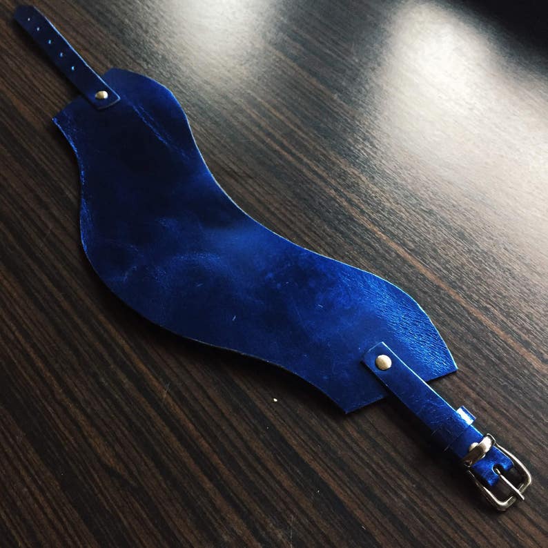 Leather posture collar Wide collar Choker Blue mirrored leather Fetish collar Bdsm day collar bdsm collar discreet bondage submissive collar