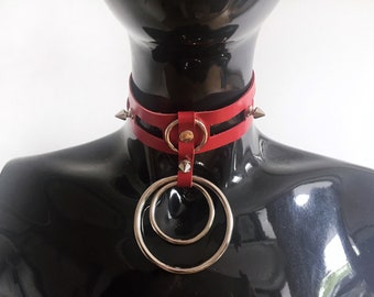 Leather Spike choker o ring Collar BDSM Spiked Chocker Bondage ring and spikes Fetish slave sub or sissy Spike collar Slave Day Collar