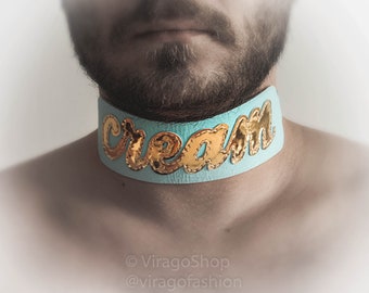 Choker Collar Leather choker Personalized collar turquoise choker Fetish wear Bdsm Bondage submissive clothing Day collar