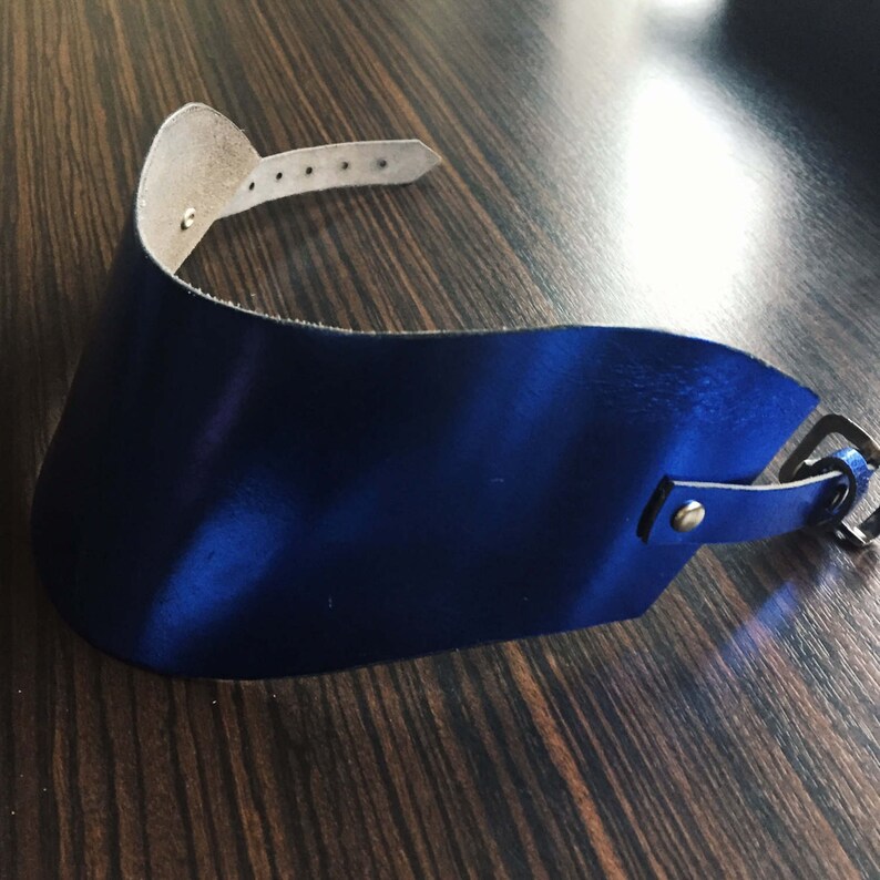 Leather posture collar Wide collar Choker Blue mirrored leather Fetish collar Bdsm day collar bdsm collar discreet bondage submissive collar