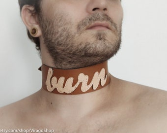 Burning Man Leather Choker: Personalized Festival Collar (14-18 inches)