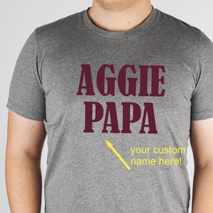 Custom Aggie name shirt for him, game day shirt, Texas A&M shirt, Texas Aggies shirt, crew neck triblend tee, color options, Aggie Football