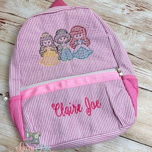 Princess Seersucker Preschool Backpack, Dance Bag, Toddler backpack, Monogrammed backpack, Church Bag, Diaper Bag, Princess Backpack