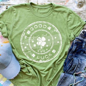 SALE!!  Good luck graphic tee,  Womens Unisex St Pattys Day tee, Green tee, Four leaf clover, Lucky Tee, St Pattys day party tee