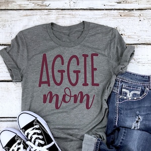 Aggie mom shirt extended sizes, game day shirt, Texas A&M shirt, vinyl shirt, crew neck triblend tee, color options, Aggie Football game day