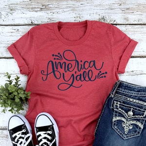 America yall shirt, 4th of july, Memorial Day, patritoic, crew neck or v neck triblend tee, color options, Ladies Patriotic Shirt, 4th
