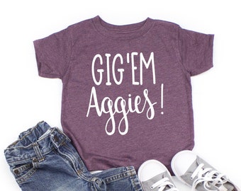 Gigem Aggies Game Day toddler or youth shirt, game day shirt, Texas A&M shirt, crew neck triblend tee, color options, boy or girl