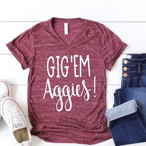 Gigem Aggies shirt, game day shirt, Texas A&M shirt, screen print shirt, v neck triblend tee, color options, Aggie Game Day Shirt