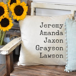 Personalized Family Name Throw Pillow Cover, Housewarming gift, 18x18 pillow cover, buffalo plaid pillow cover, grandkids names pillow