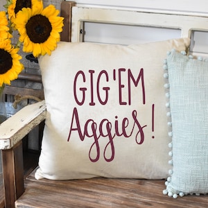Gig&#39;em Aggies Pillow Cover, Fall Decor, Fall Pillow Cover, Farmhouse Decor, Fall Pillow, Texas A&M gift, Aggie Home decor