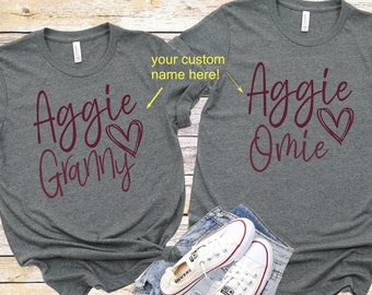 Aggie custom name shirt for her, game day shirt, Texas A&M shirt, Texas Aggies shirt, crew neck triblend tee, color options, Aggie Football
