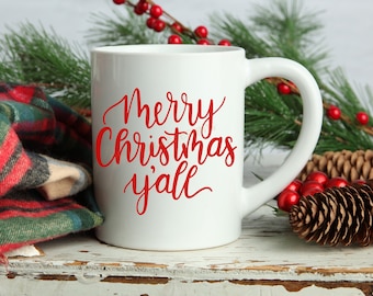 Merry Christmas Yall Coffee mug, 11oz or 15 oz mug, Christian coffee mug, Christmas gift, Christmas coffee mug, coffee cup, Holiday Mug