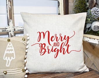Merry and Bright Pillow Cover, Christmas Decor, Christmas Pillow Cover, Farmhouse Decor, Christmas Pillow, Christmas Home Decor