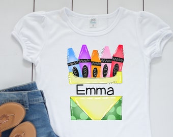 Girls First Day of school crayon shirt, Girls Back to school personalized shirt, First day of kinder shirt, First day of school sublimation