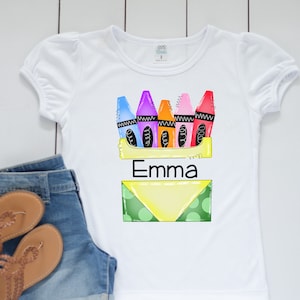 Girls First Day of school crayon shirt, Girls Back to school personalized shirt, First day of kinder shirt, First day of school sublimation