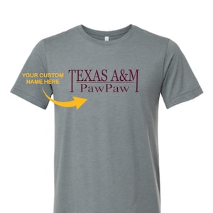 Custom Aggie name shirt for him, game day shirt, Texas A&M shirt, Texas Aggies shirt, crew neck triblend tee, color options, Aggie Football