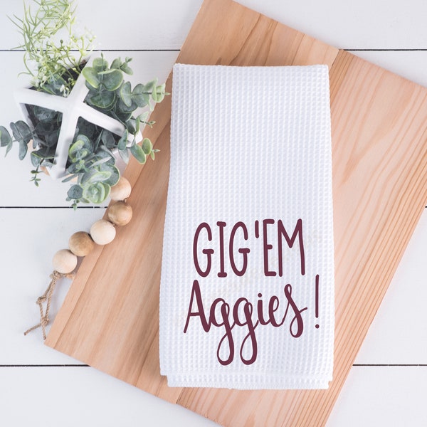 Gigem Aggies dish Towel, Personalized tea towel, Fall Home Decor, Custom tea towel, Farmhouse Decor, Housewarming gift