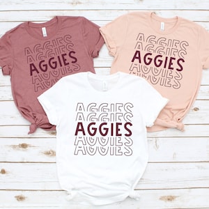 AGGIES stacked wordart shirt, game day shirt, Texas A&M shirt, vinyl shirt, color options, Aggie Football game day shirt, Texas AGgies