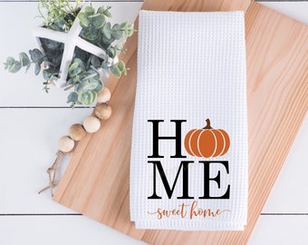 Home Sweet Home Pumpkin dish Towel, Personalized tea towel, Fall Home Decor, Custom tea towel, Farmhouse Decor, Housewarming gift