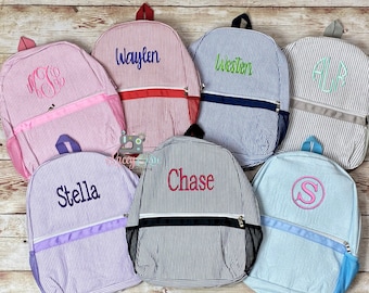 Personalized Seersucker Backpack, personalized kids backpack, Seersucker diaper bag, School bag, toddler backpack, preschool backpack