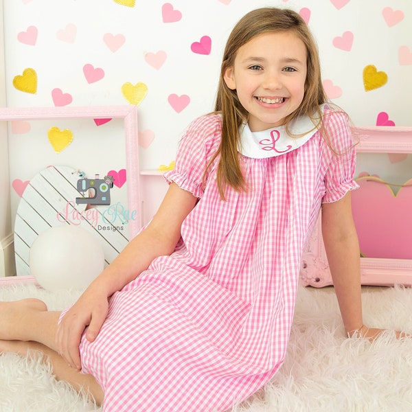 Monogrammed Toddler little girl pink Gingham Bishop Dress, Gingham Easter Dress, Spring Dress, toddler or little girl, Spring Dress