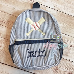 Baseball Seersucker Preschool Backpack, red, blue, Toddler backpack, Monogrammed backpack, Church Bag, Diaper Bag
