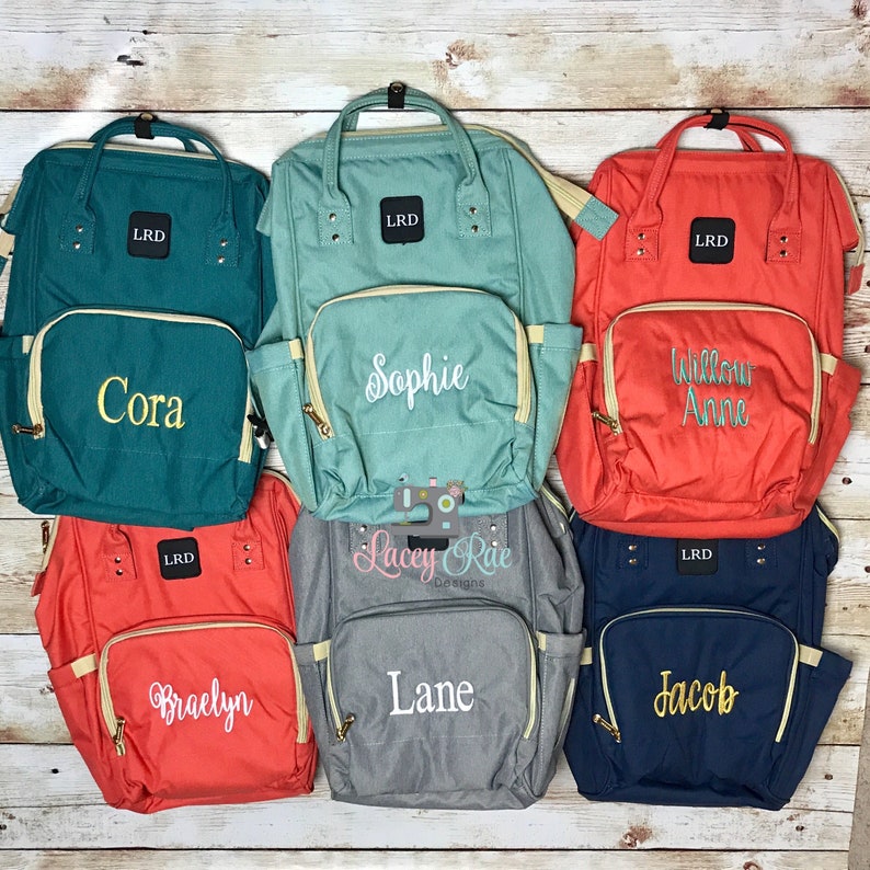 Monogrammed embroidered Diaper Bag backpack Multipocket Etsy