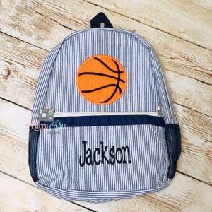 Basketball Seersucker Preschool Backpack, red, blue, Toddler backpack, Monogrammed backpack, Church Bag, Diaper Bag, little boy backpack