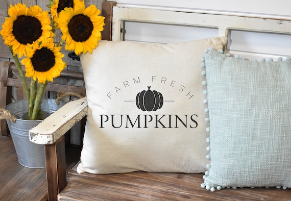 Farm Fresh Pumpkins, Farmhouse Fall Pillow Cover, 100% Poly Linen, Fall Decor