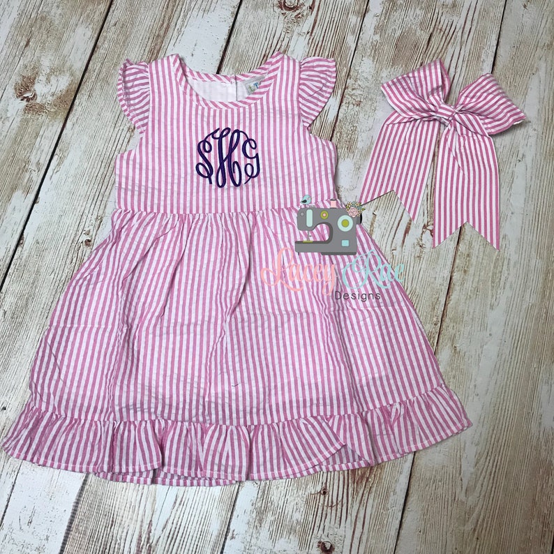 Monogrammed Toddler or little girl Seersucker Dress pink | Etsy