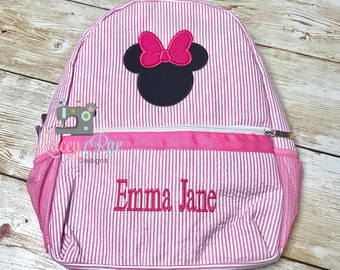 Minnie mouse Seersucker Preschool Backpack, Dance Bag, Toddler backpack, Monogrammed backpack, Church Bag, Diaper Bag, Minnie Backpack