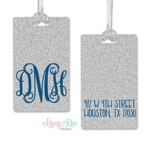 Silver Glitter Monogrammed Luggage Tag Custom Luggage Tag - Etsy