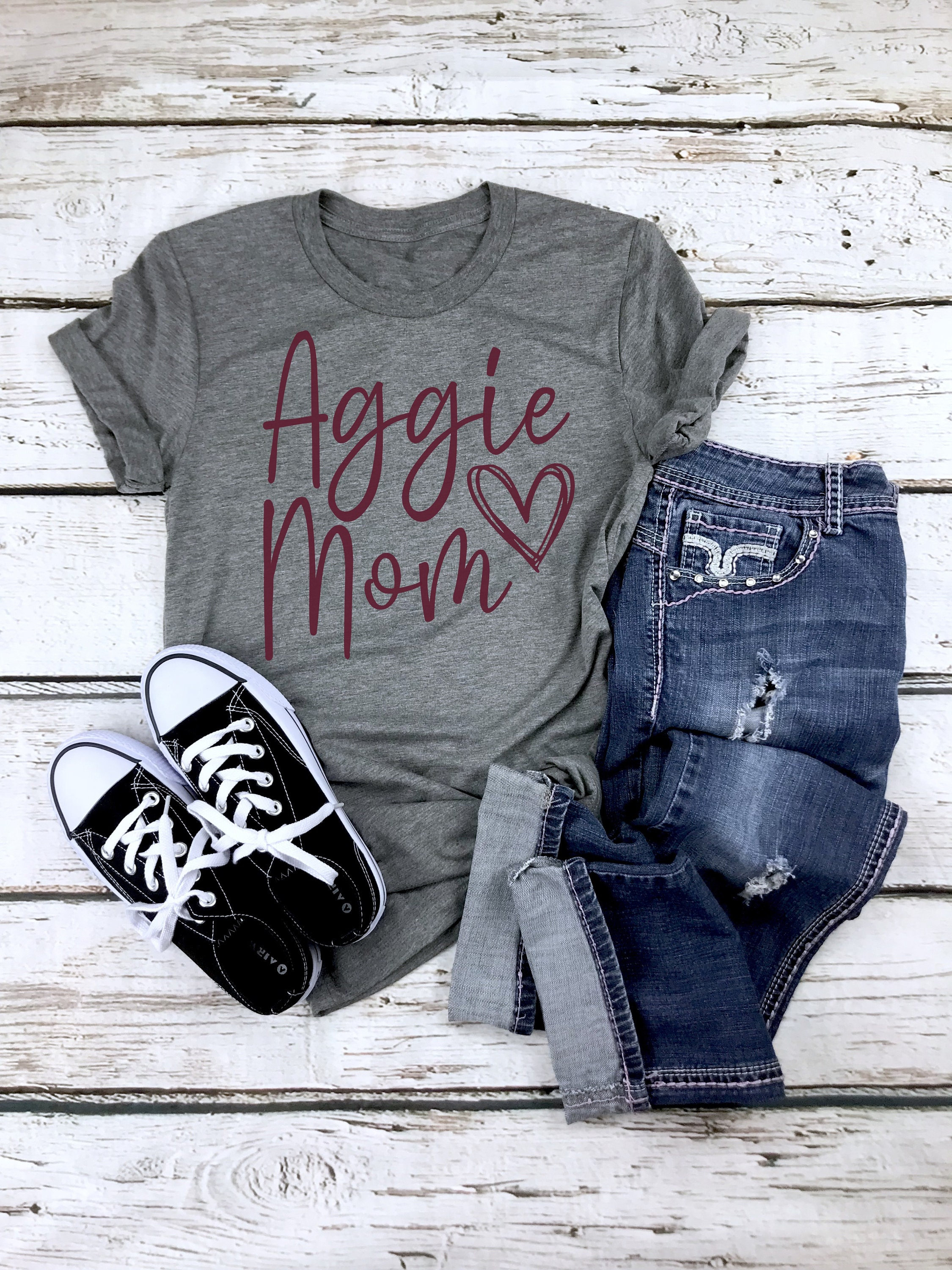 Aggie mom shirt, game day shirt, Texas A&M shirt, Texas Aggies shirt, crew neck triblend tee, color options, Aggie Football game day shirt