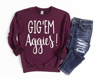 Gigem Aggies sweatshirt, Unisex Tee, Game Day Shirt, Aggie Football Apparel, Officially Licensed Texas A&M Product