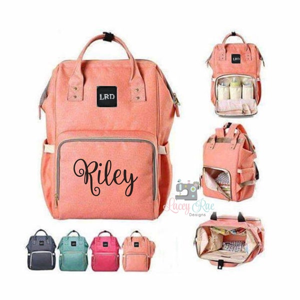 SALE!!! Monogrammed embroidered Diaper Bag backpack, Multipocket personalized diaper bag, color options, Multifunction diaper bag, LRD Bag