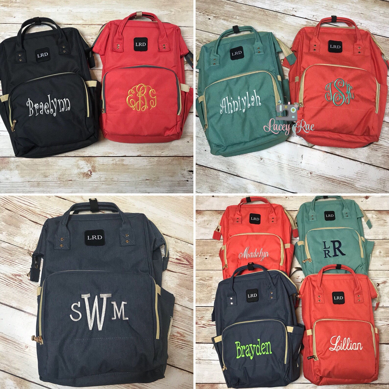 Monogrammed embroidered Diaper Bag backpack Multipocket Etsy