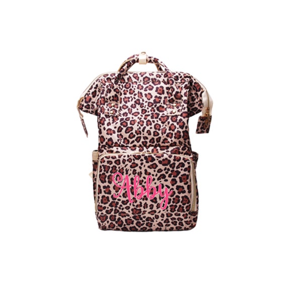 バッグ leopard pattern multipocket backpack Monogrammed Embroidered Leopard Diaper Bag Backpack