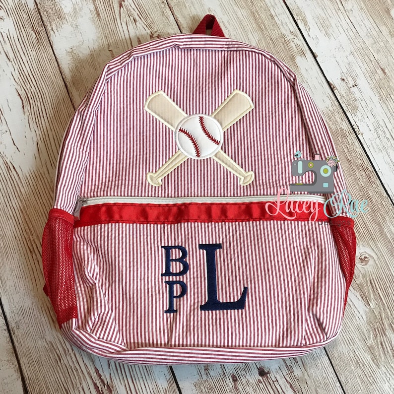 Baseball Seersucker Preschool Backpack Red Blue Toddler Etsy