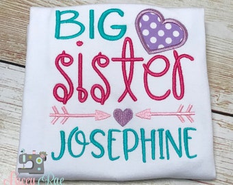 Big Sister Shirt, Big sis shirt, Personalized big sister shirt, baby shower big sister gift, pregnancy announcement